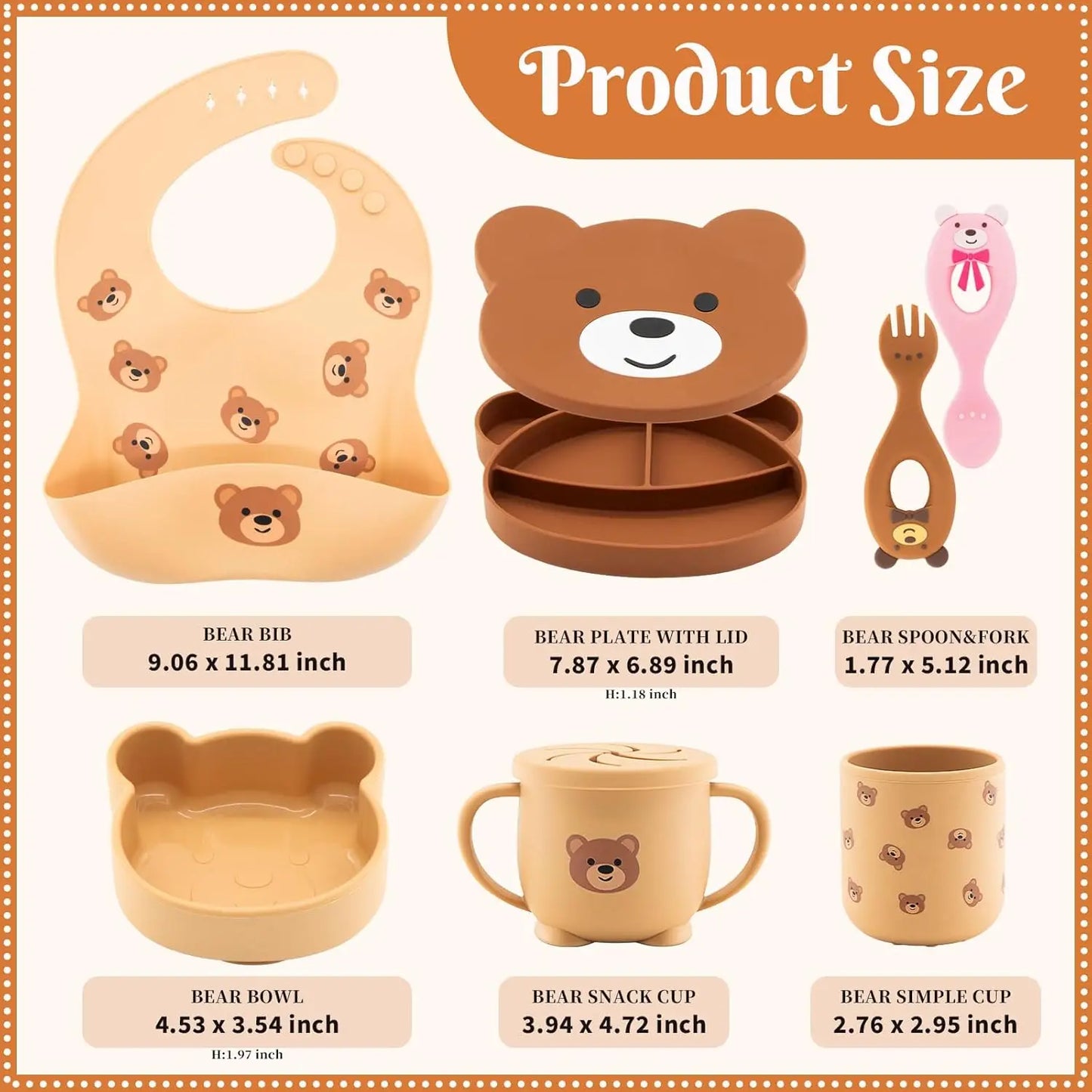 BPA Free Silicone Baby Feeding Set - Suction Bowl & Plate, Cup, Bib, Spoon & Fork, Toddler Tableware