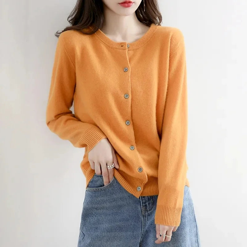 2024 Cashmere Sweater Cardigan Women Single Breasted Long Sleeve Elegant Vintage Jumper Solid Wool Knitted Autumn Winter Outwear