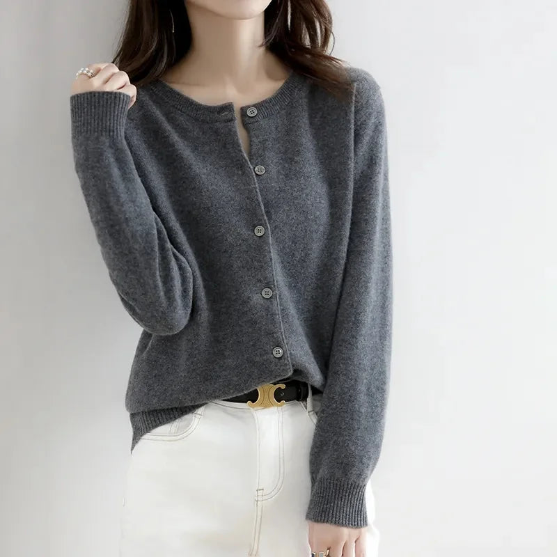 2024 Cashmere Sweater Cardigan Women Single Breasted Long Sleeve Elegant Vintage Jumper Solid Wool Knitted Autumn Winter Outwear