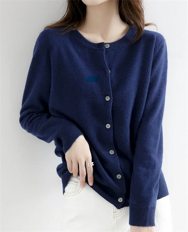 2024 Cashmere Sweater Cardigan Women Single Breasted Long Sleeve Elegant Vintage Jumper Solid Wool Knitted Autumn Winter Outwear