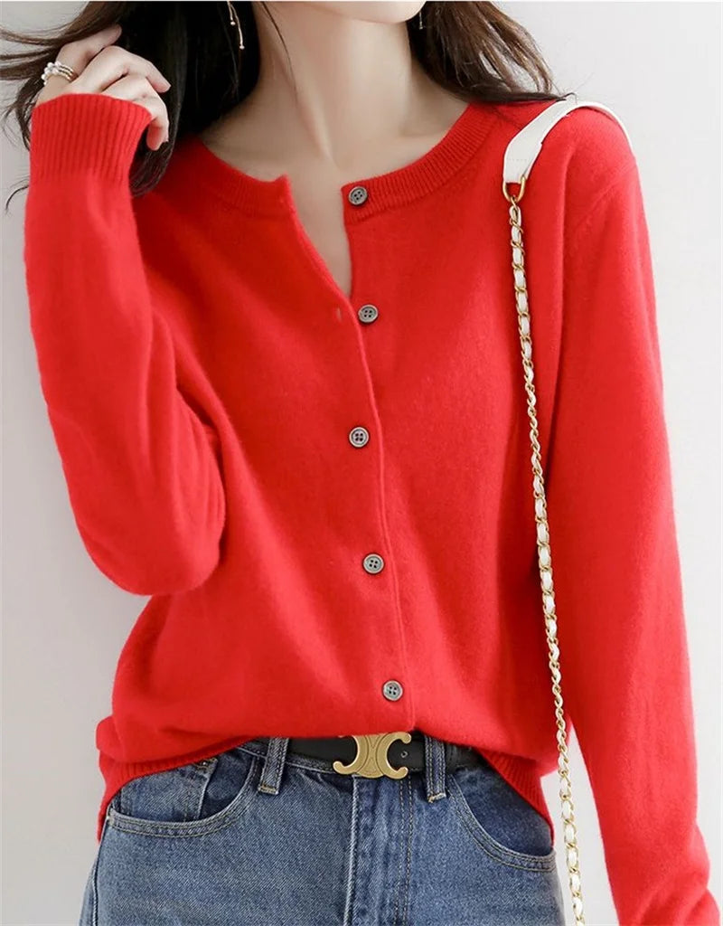 2024 Cashmere Sweater Cardigan Women Single Breasted Long Sleeve Elegant Vintage Jumper Solid Wool Knitted Autumn Winter Outwear
