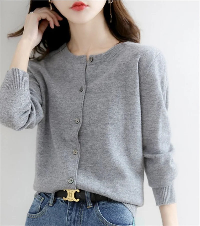 2024 Cashmere Sweater Cardigan Women Single Breasted Long Sleeve Elegant Vintage Jumper Solid Wool Knitted Autumn Winter Outwear
