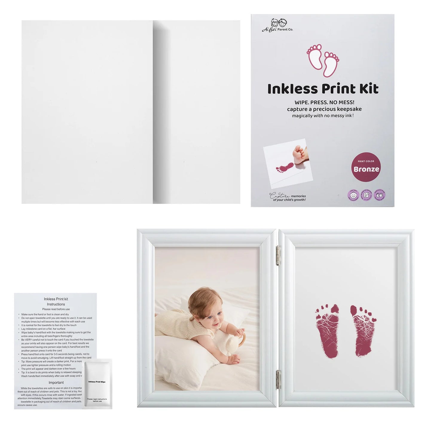 3 PCS Baby Ink Hand and Footprint Kit0 Handprint Picture Frame for Newborns Safe Clean Touch Ink Pad for Girls & Boys