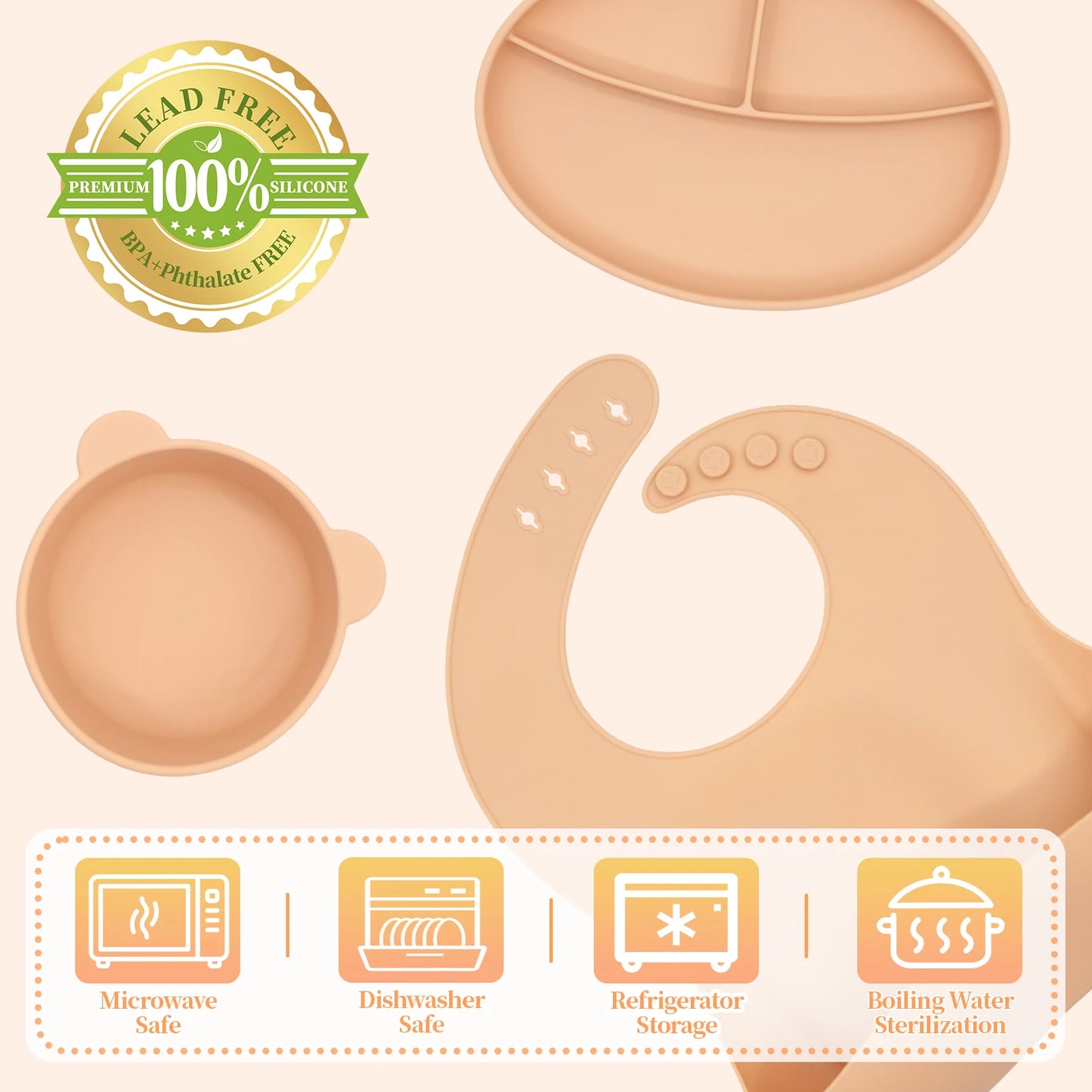Best Selling Bpa Free Non Spill Bowl Silicone Baby Dinnerware Set Baby Weaning Set Baby Tableware Set for Kids Toddlers