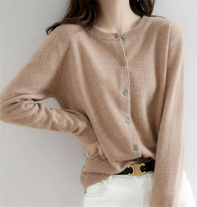 2024 Cashmere Sweater Cardigan Women Single Breasted Long Sleeve Elegant Vintage Jumper Solid Wool Knitted Autumn Winter Outwear