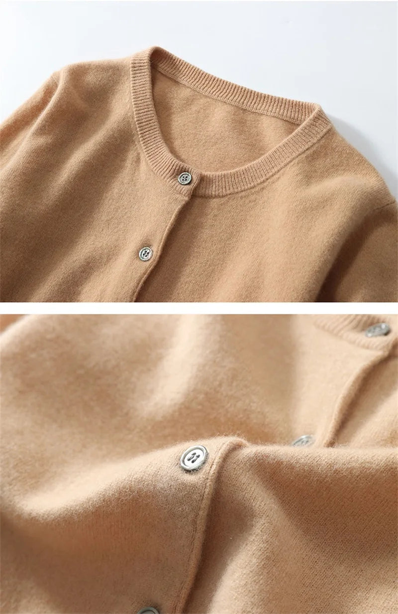 2024 Cashmere Sweater Cardigan Women Single Breasted Long Sleeve Elegant Vintage Jumper Solid Wool Knitted Autumn Winter Outwear