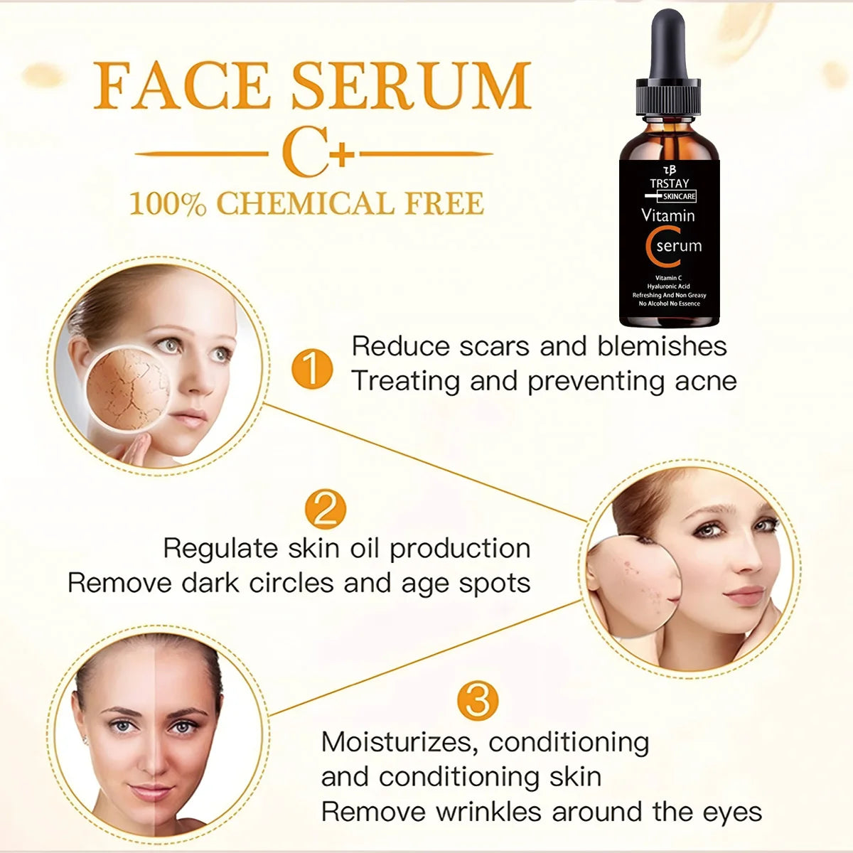 Vitamin C serum Face Serum Long Lasting Moisturizing Improve Roughness Lighten Spots Hyaluronic Acid Facial  face lift  Essence