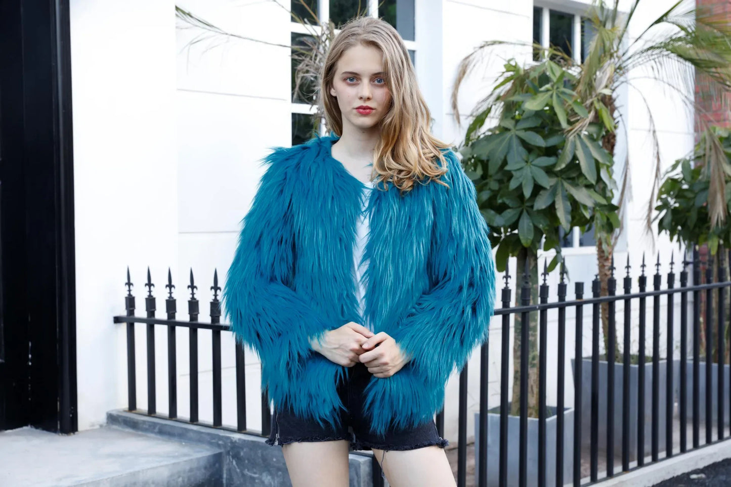 Women Faux Fur Coat Long Sleeve Covered Button Cardigan Thick Warm Fur Jackets Color Loose Casual Slim Y2k Round Neck Autumn