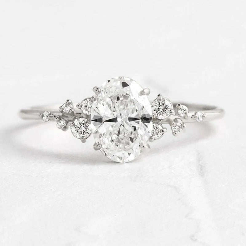 Oval Cut 925 Sterling Silver 1ct-3ct Moissanite Ring for Woman D Color VVS Pass Diamond Test Engagement Rings with Certificate