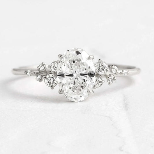 Oval Cut 925 Sterling Silver 1ct-3ct Moissanite Ring for Woman D Color VVS Pass Diamond Test Engagement Rings with Certificate