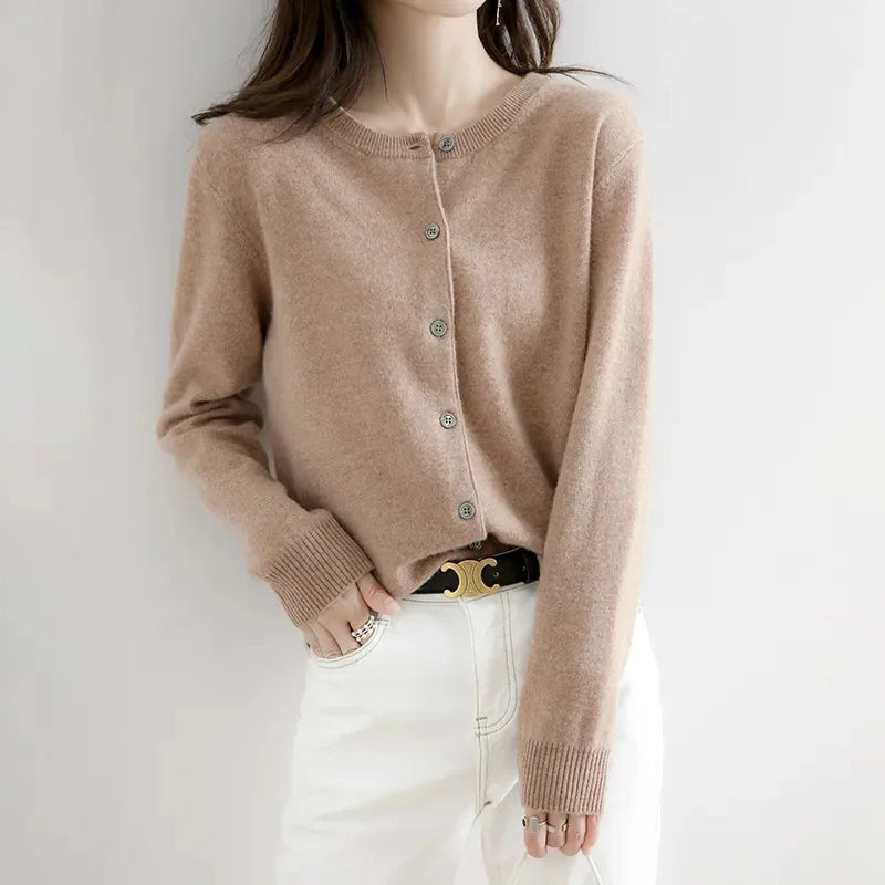 2024 Cashmere Sweater Cardigan Women Single Breasted Long Sleeve Elegant Vintage Jumper Solid Wool Knitted Autumn Winter Outwear