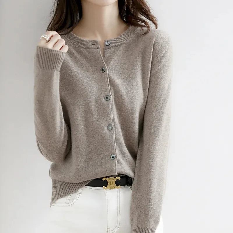 2024 Cashmere Sweater Cardigan Women Single Breasted Long Sleeve Elegant Vintage Jumper Solid Wool Knitted Autumn Winter Outwear