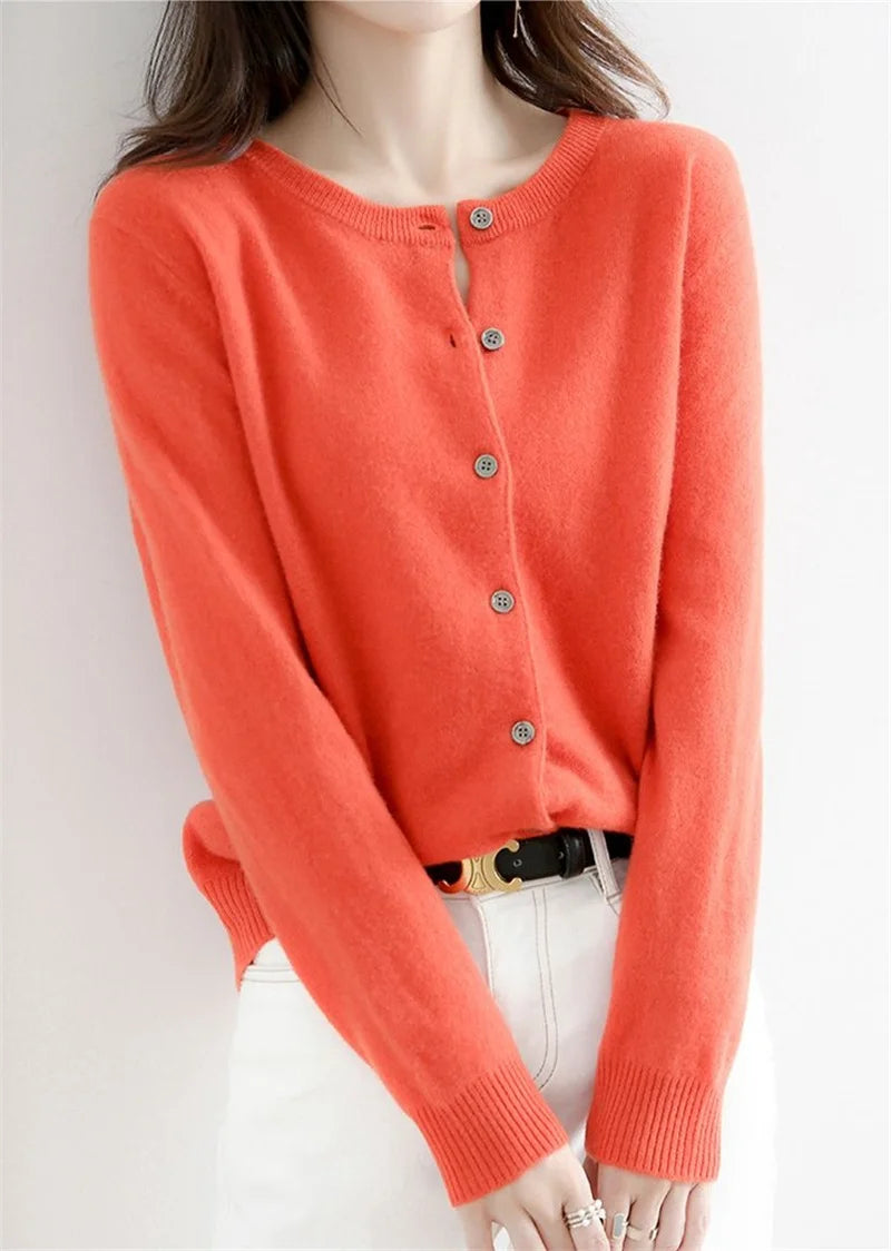 2024 Cashmere Sweater Cardigan Women Single Breasted Long Sleeve Elegant Vintage Jumper Solid Wool Knitted Autumn Winter Outwear