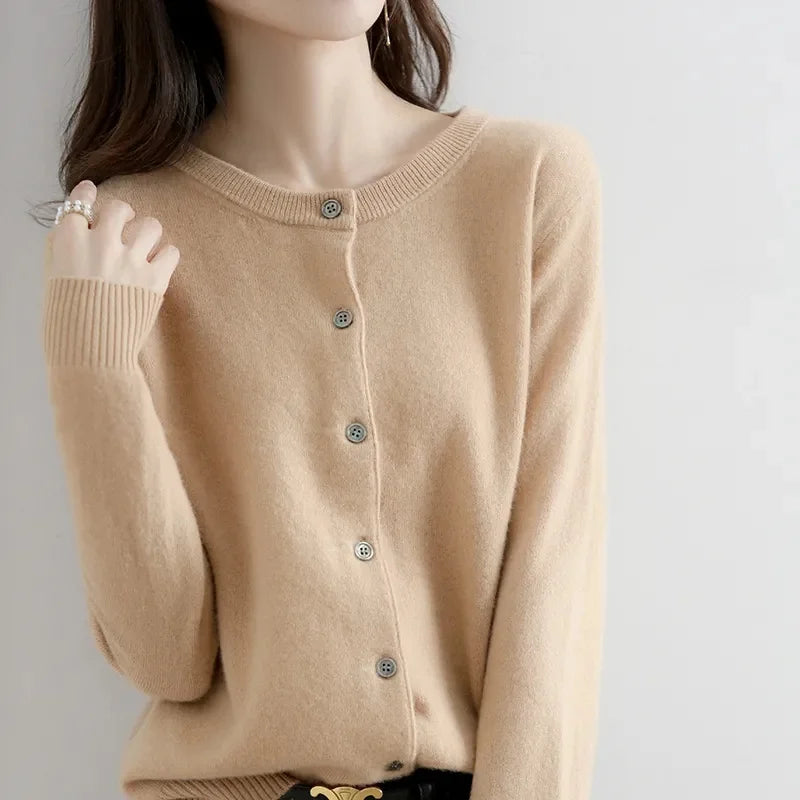 2024 Cashmere Sweater Cardigan Women Single Breasted Long Sleeve Elegant Vintage Jumper Solid Wool Knitted Autumn Winter Outwear
