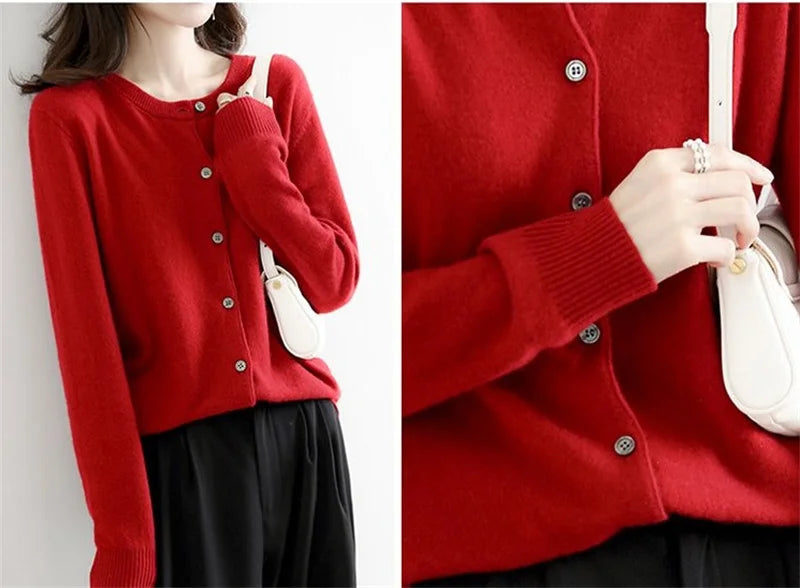 2024 Cashmere Sweater Cardigan Women Single Breasted Long Sleeve Elegant Vintage Jumper Solid Wool Knitted Autumn Winter Outwear