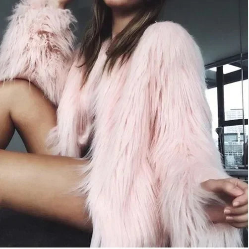 Women Faux Fur Coat Long Sleeve Covered Button Cardigan Thick Warm Fur Jackets Color Loose Casual Slim Y2k Round Neck Autumn